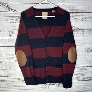 Scotch & Soda Amsterdam Couture Wool Sweater Cardigan Mens L Red Blue Stripes